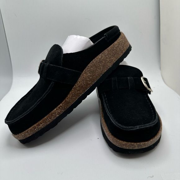 CUSHIONAIRE Women's Genuine Leather Cork Footbed Clog with +Comfort 6 BLACK - Picture 7 of 7